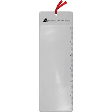 Bookmark Sheet Magnifier showing 3x lens enlarging printed text