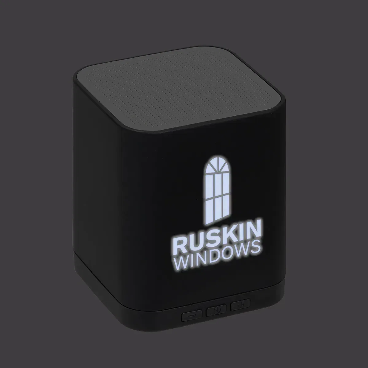 Boost promotional wireless speaker, angled view showing illuminated logo panel