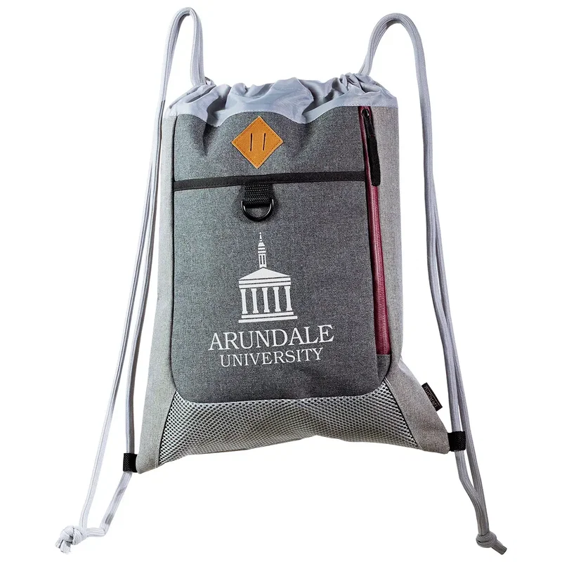 Custom Taroko Bordeaux Polycanvas String Backpack, branded drawstring cinch bag in bordeaux polycanvas, front view