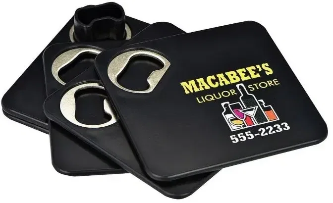 Custom Printed Bottle Opener Coaster Set