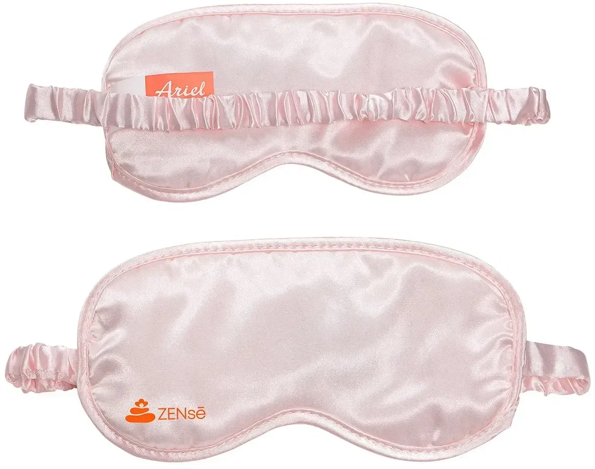 Branded Bouquet scented sleep mask worn to block light, promotional travel giveaway