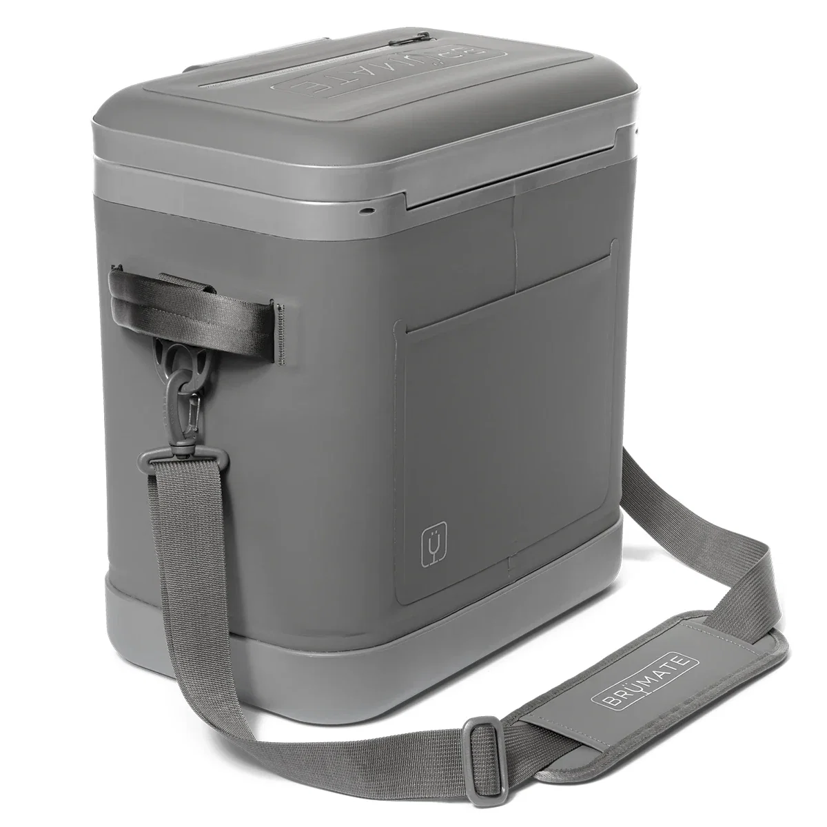 Strap slung over one shoulder for hands-free carrying