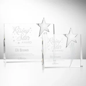 Custom Chrome Star Optical Rectangle Award - Promotional Recognition Gift