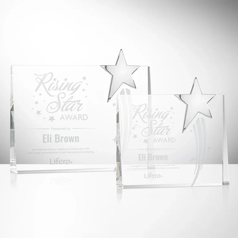 Custom Chrome Star Optical Rectangle Award - Promotional Recognition Gift