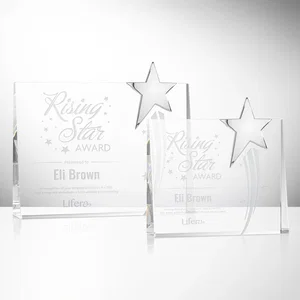 Optical Crystal Rectangle Award with Chrome Star Corner