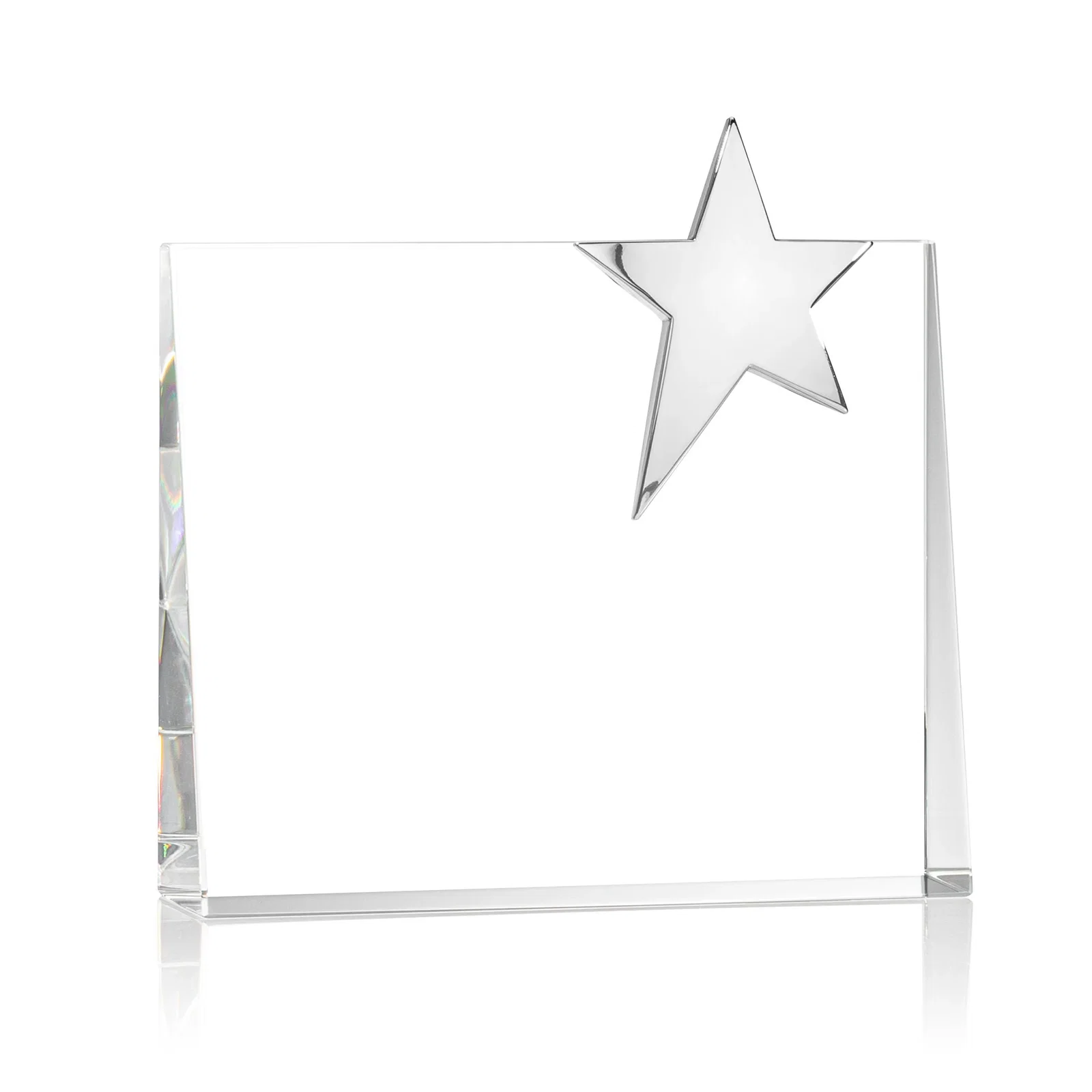 Personalized Optical Crystal Rectangle Award with Chrome Star Corner for corporate award ceremonies