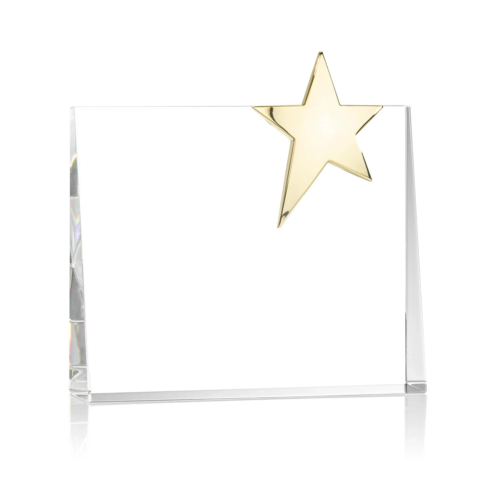 Personalized Optical Crystal Rectangle Award with Chrome Star Corner for sales achievement awards