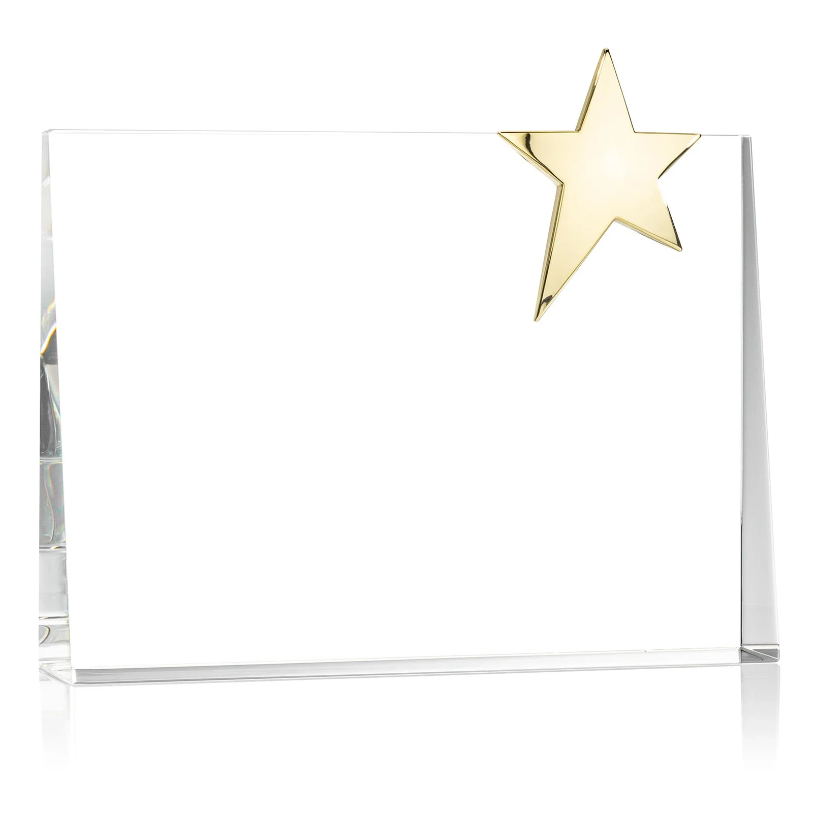 Personalized Optical Crystal Rectangle Award with Chrome Star Corner for retirement presentations