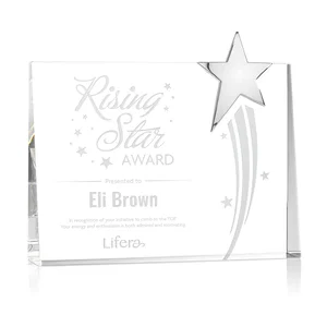Optical Crystal Rectangle Award with Chrome Star Corner