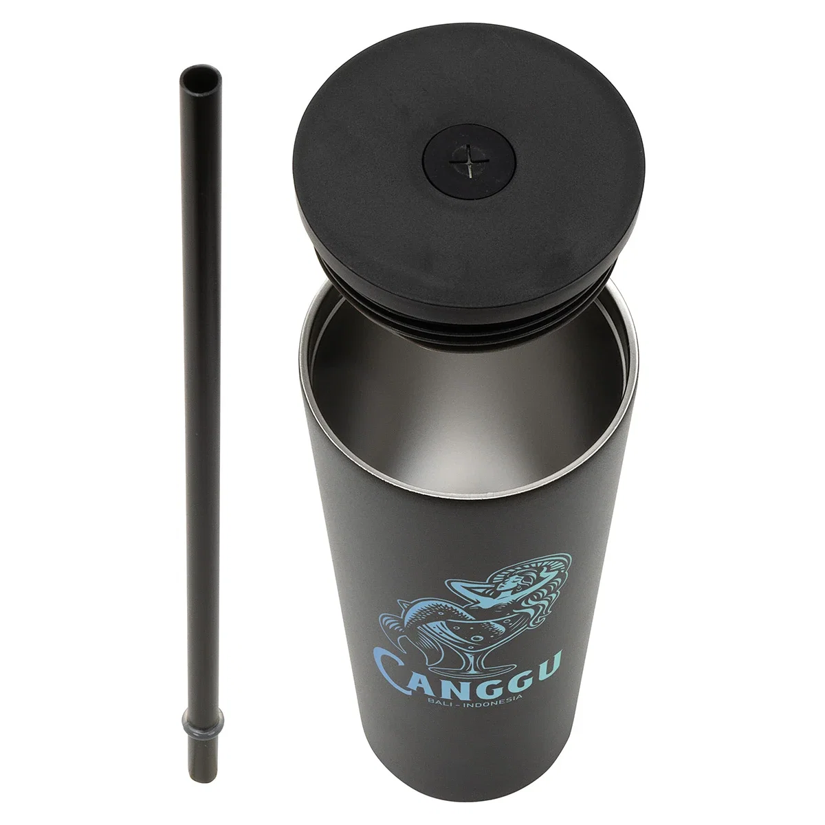 Side profile of the custom Bradford 24 oz Tumbler with straw