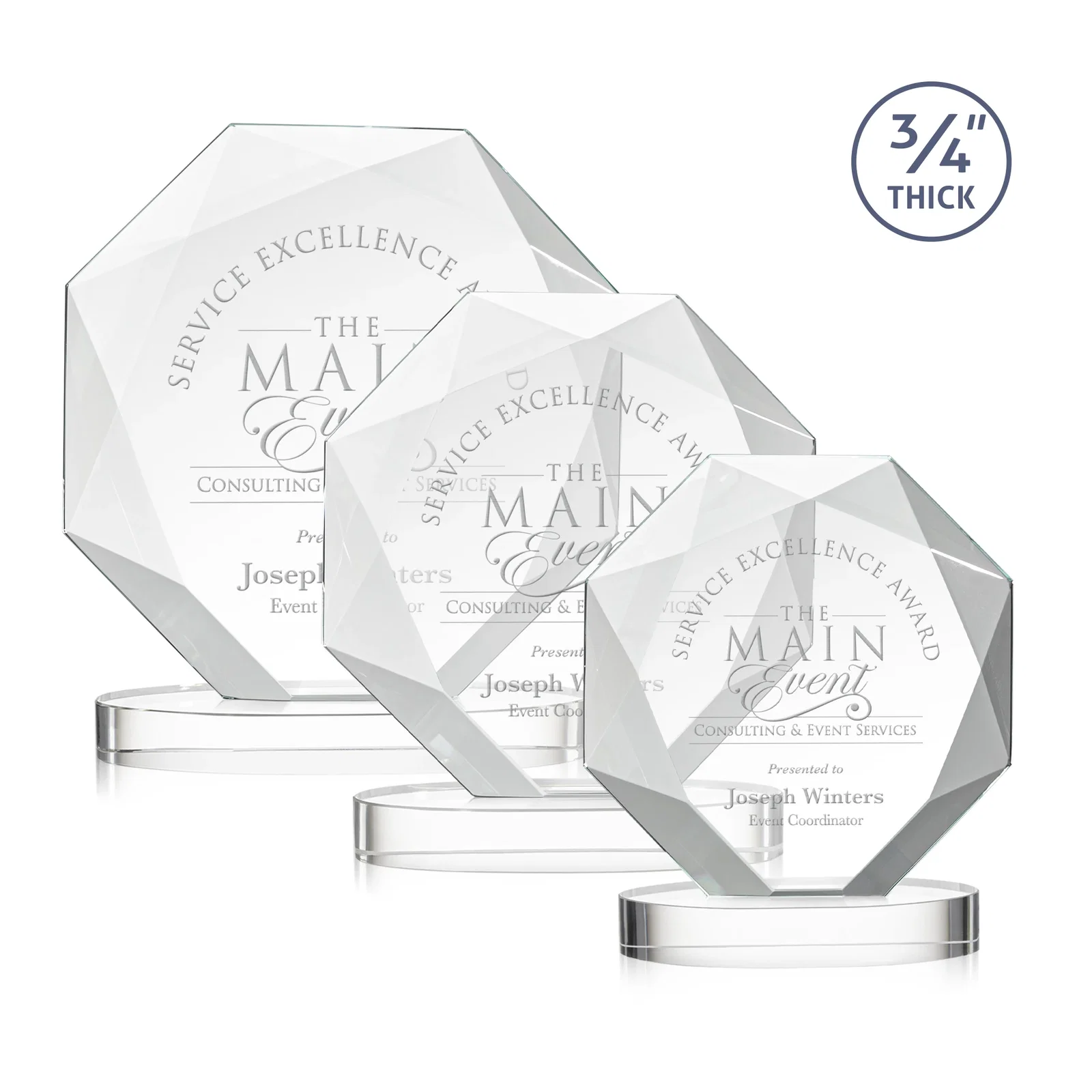 Custom Starfire Crystal Octagon Award with Diamond Bevel Pattern for employee recognition