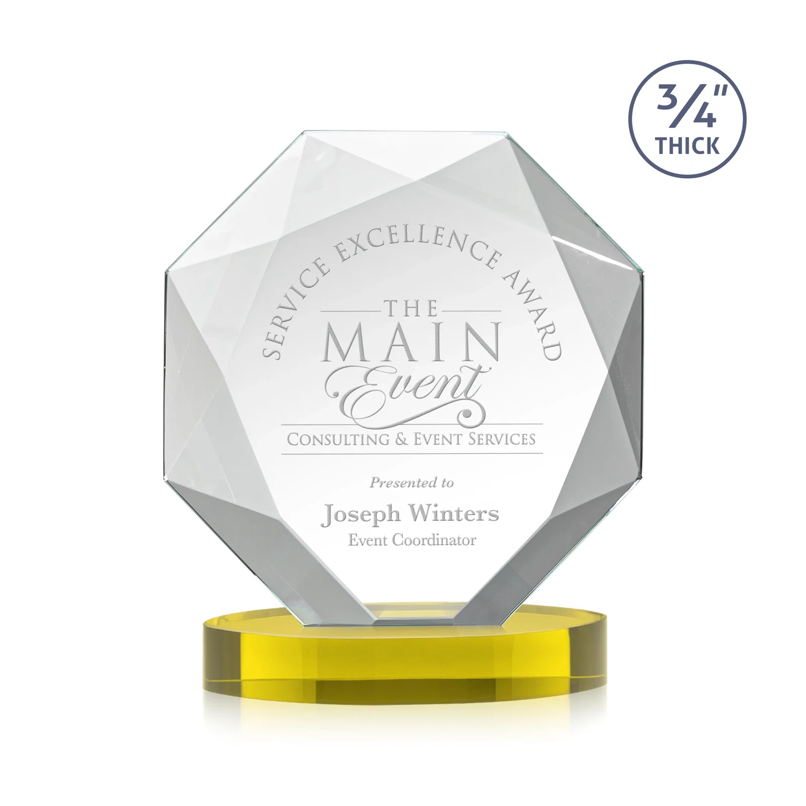 Custom Starfire Crystal Octagon Award with Diamond Bevel Pattern for volunteer appreciation