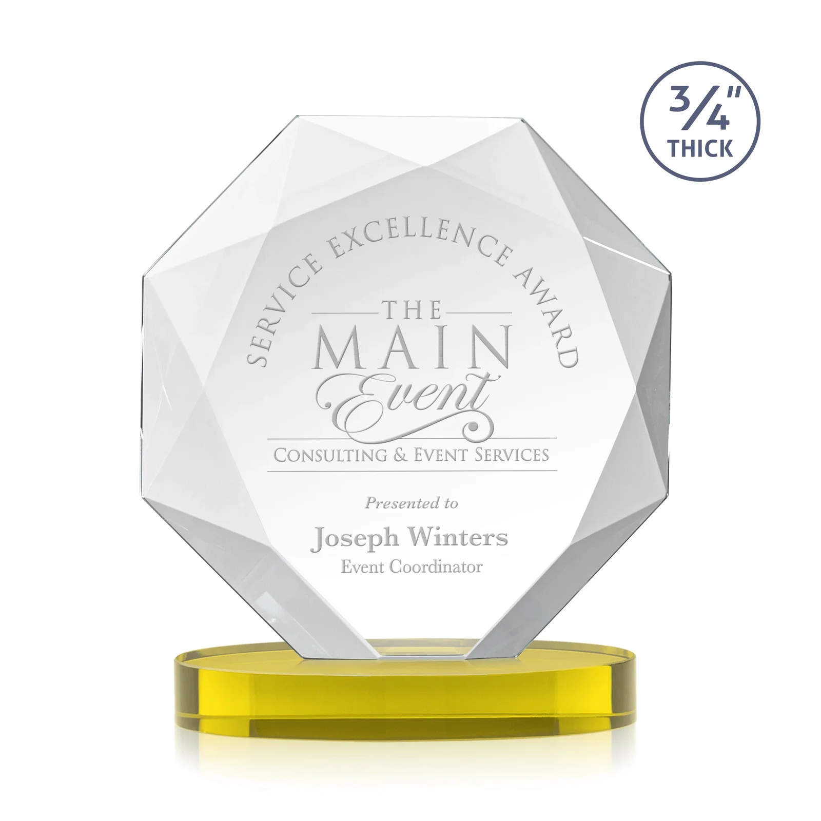 Custom Starfire Crystal Octagon Award with Diamond Bevel Pattern for dealer and partner awards