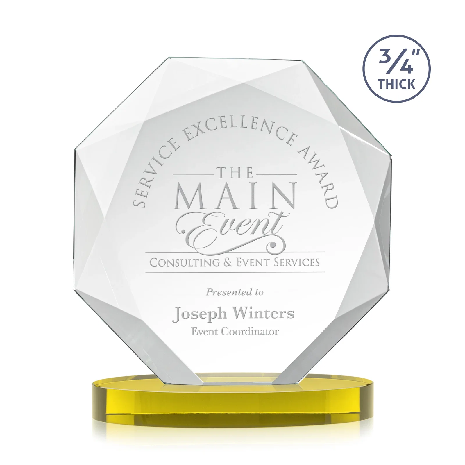 Custom Starfire Crystal Octagon Award with Diamond Bevel Pattern for company anniversary events