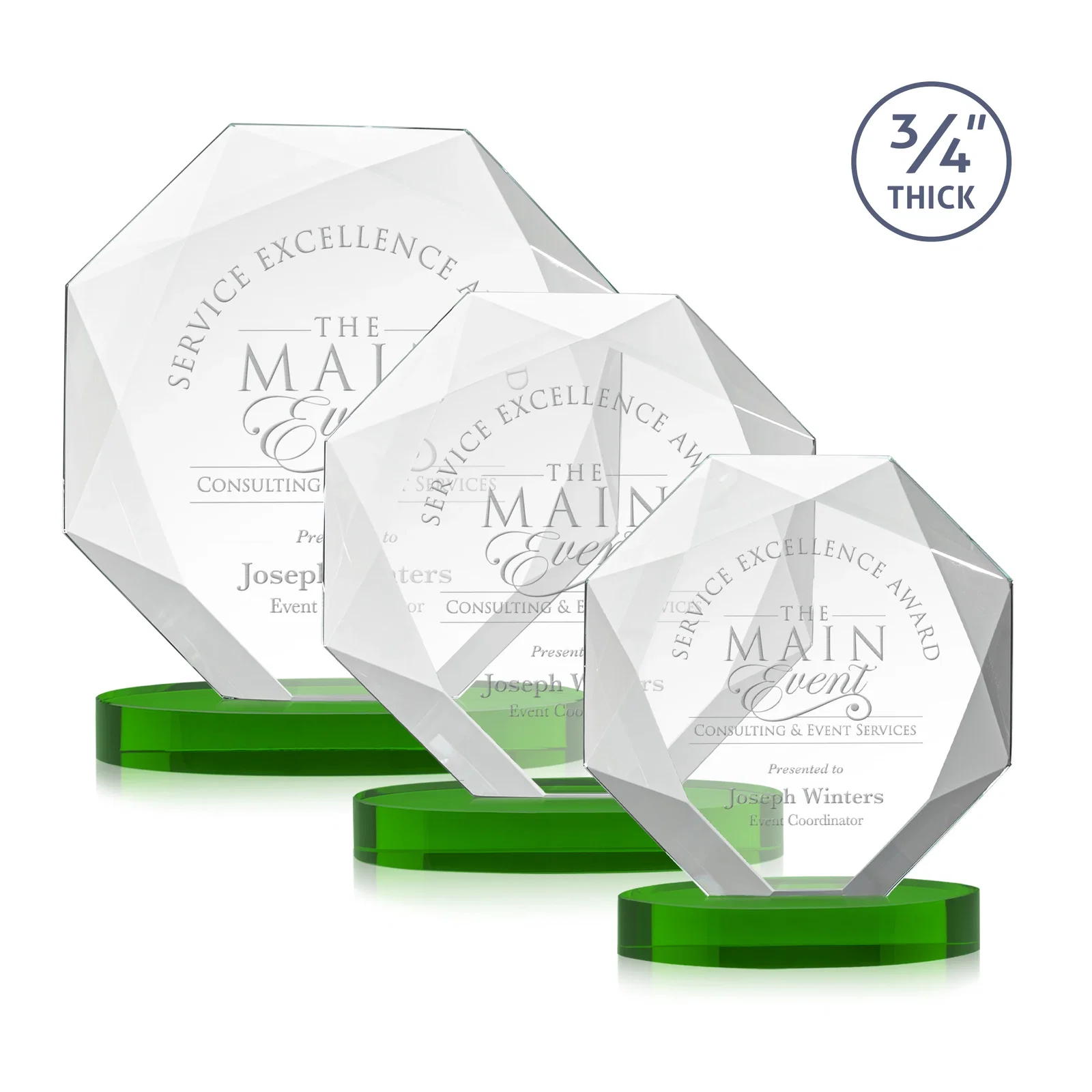 Personalized Starfire Crystal Octagon Award with Diamond Bevel Pattern for employee recognition