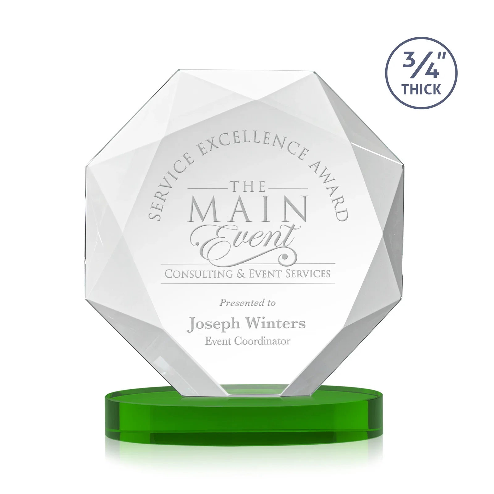 Personalized Starfire Crystal Octagon Award with Diamond Bevel Pattern for service anniversary gifts