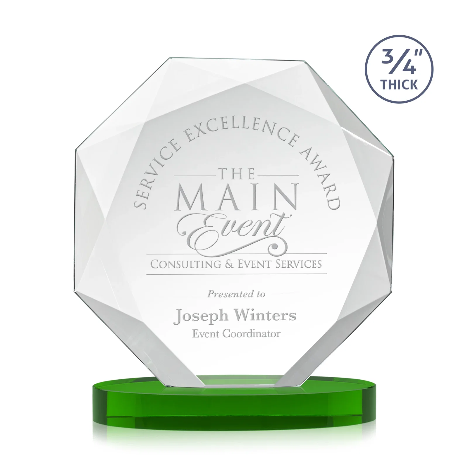 Personalized Starfire Crystal Octagon Award with Diamond Bevel Pattern for sales achievement awards