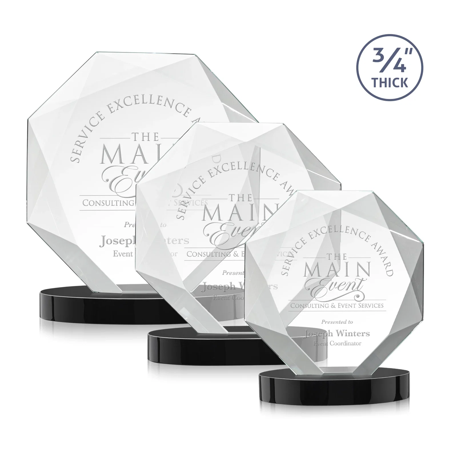 Personalized Starfire Crystal Octagon Award with Diamond Bevel Pattern for retirement presentations