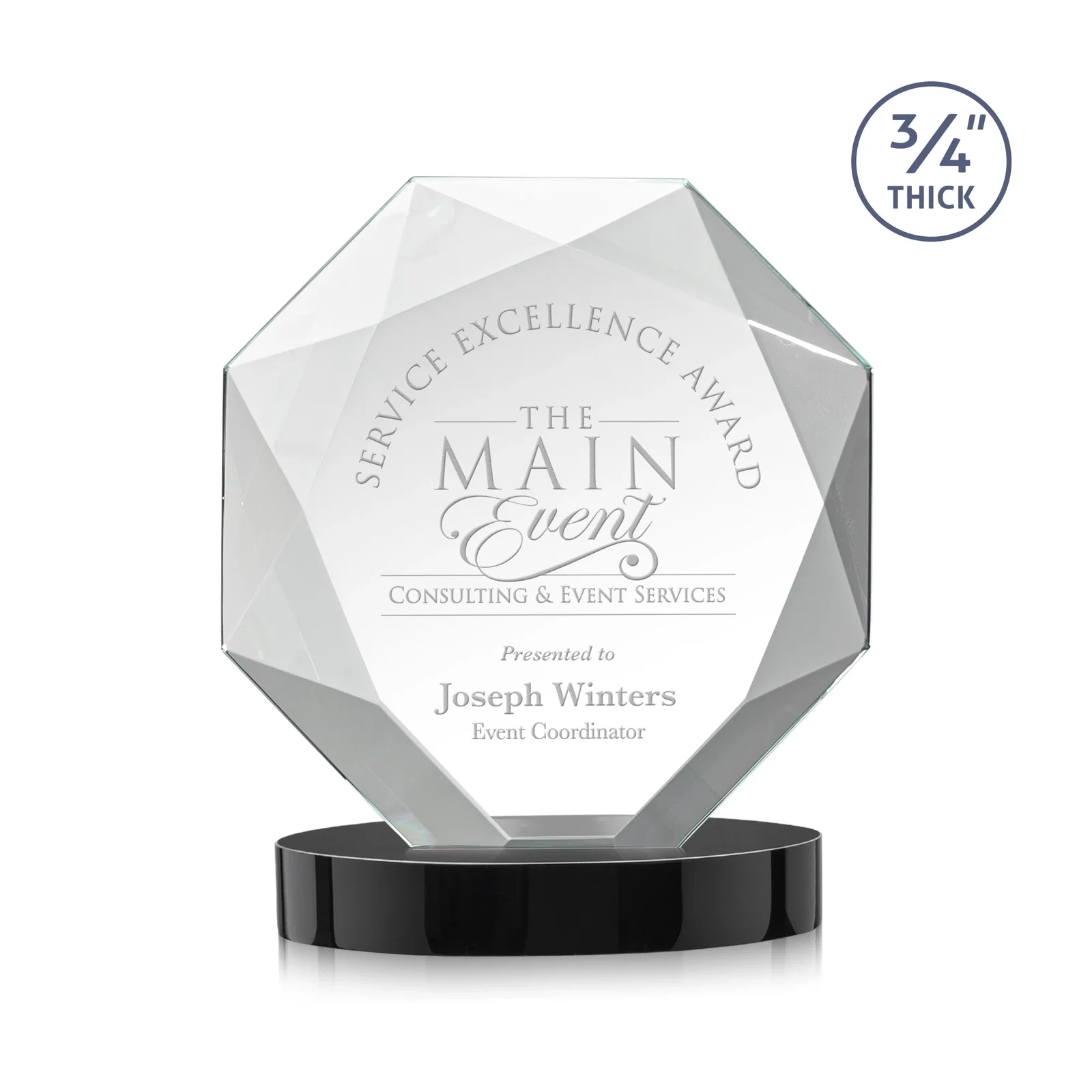 Personalized Starfire Crystal Octagon Award with Diamond Bevel Pattern for team milestone celebrations