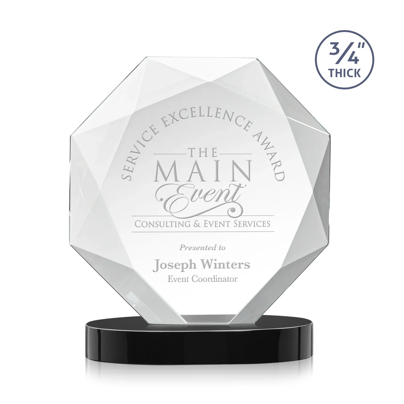 Personalized Starfire Crystal Octagon Award with Diamond Bevel Pattern for donor appreciation