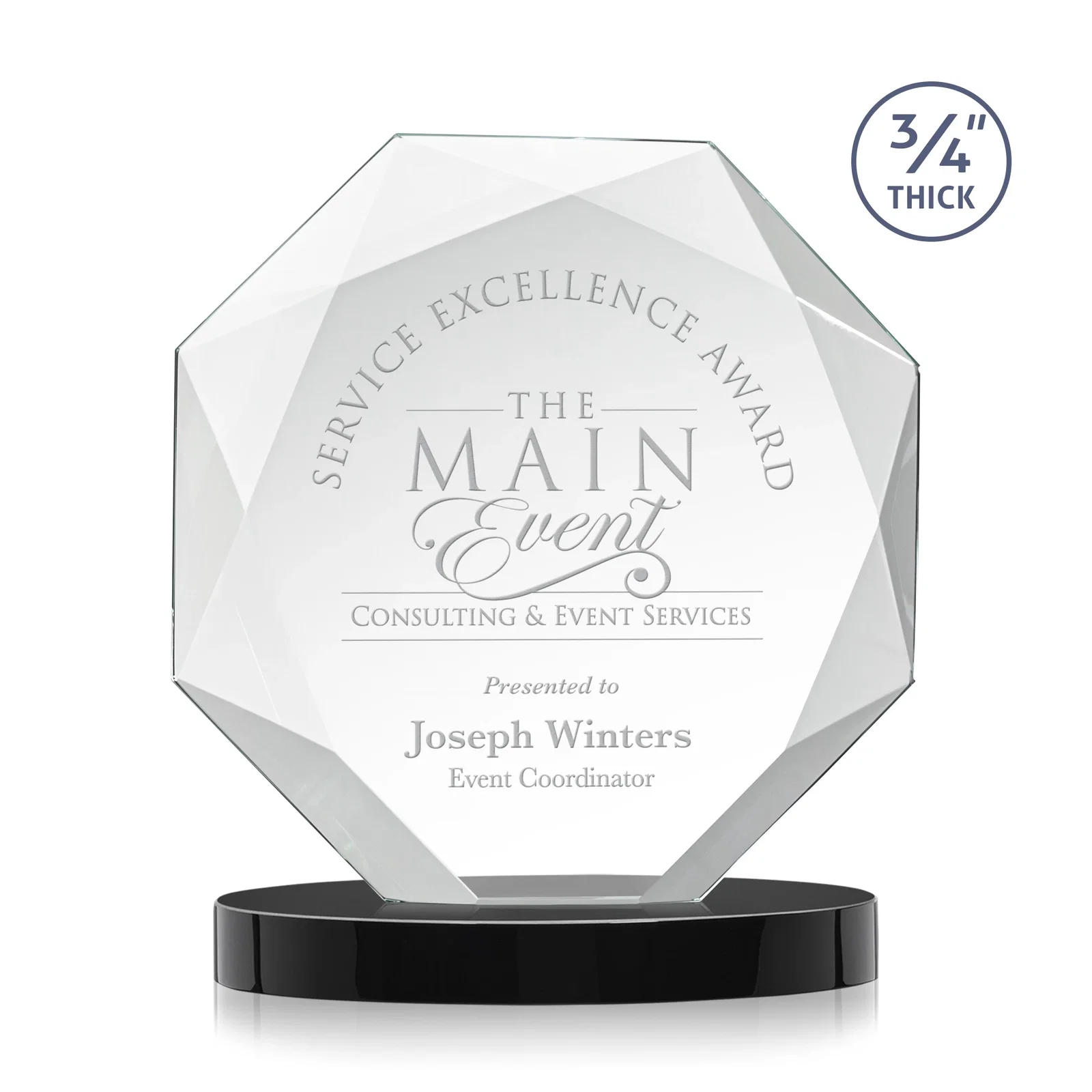 Personalized Starfire Crystal Octagon Award with Diamond Bevel Pattern for graduation ceremonies