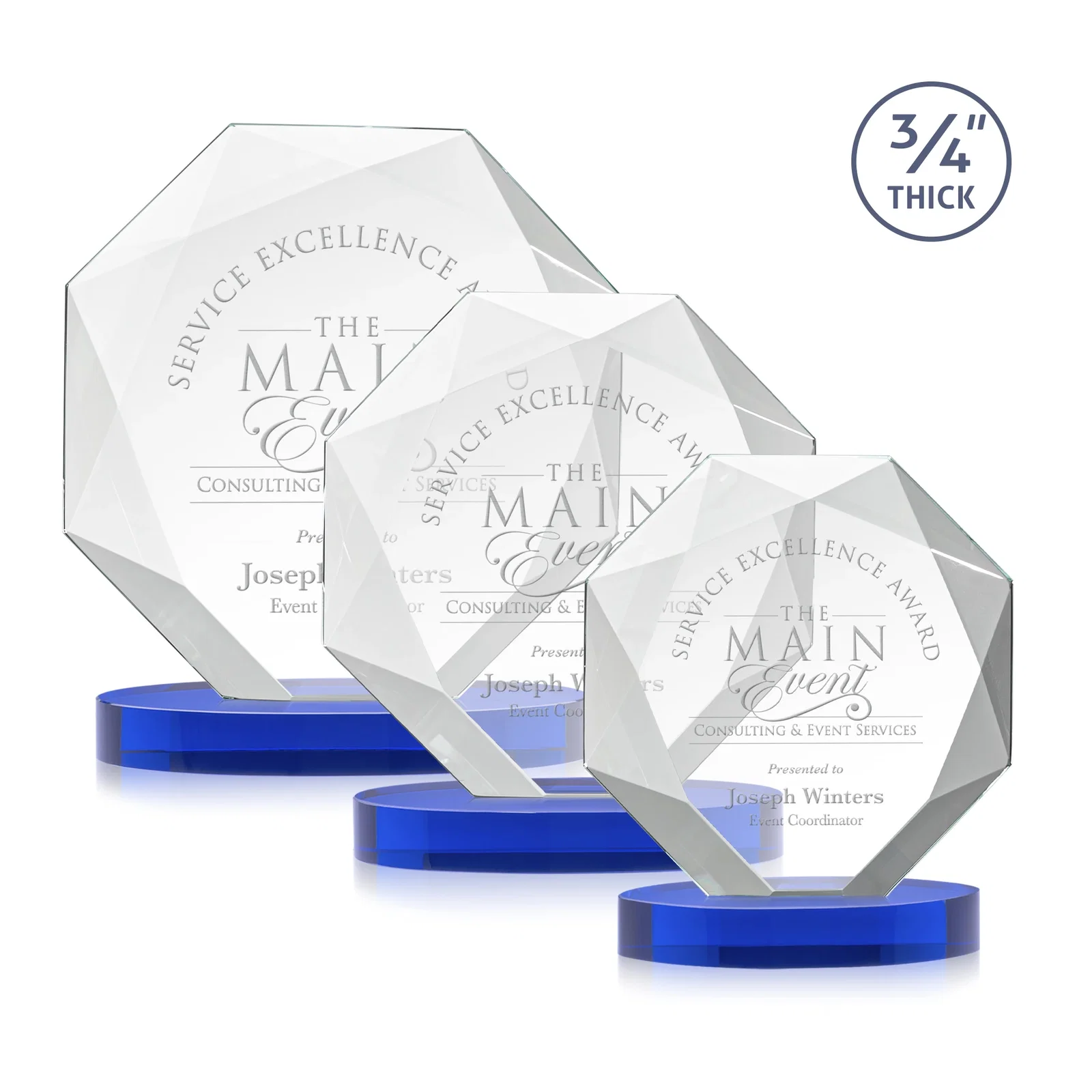Personalized Starfire Crystal Octagon Award with Diamond Bevel Pattern for safety achievement programs