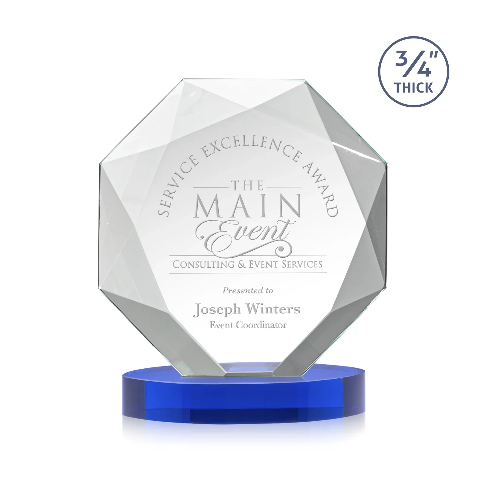Personalized Starfire Crystal Octagon Award with Diamond Bevel Pattern for volunteer appreciation