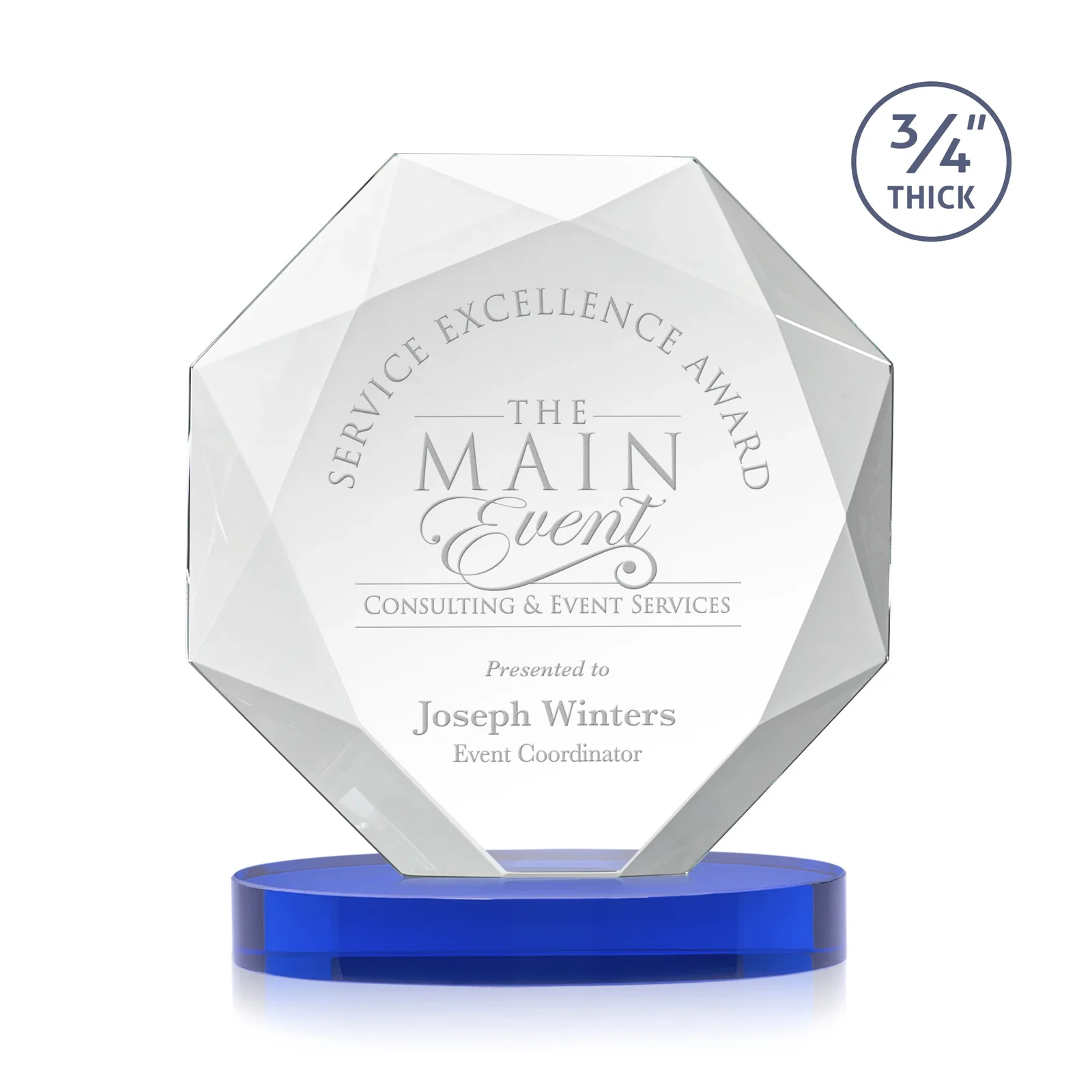 Personalized Starfire Crystal Octagon Award with Diamond Bevel Pattern for dealer and partner awards