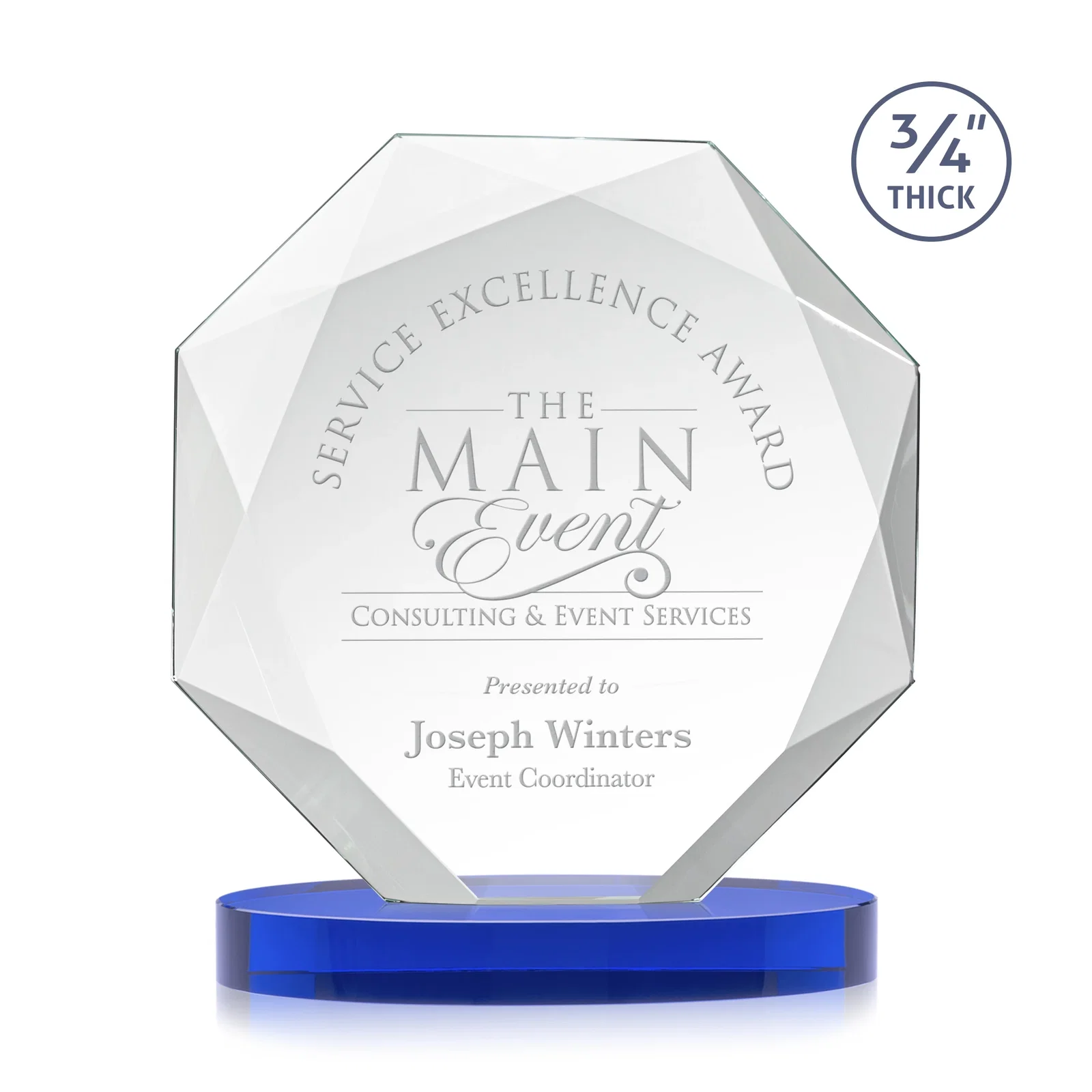 Personalized Starfire Crystal Octagon Award with Diamond Bevel Pattern for company anniversary events