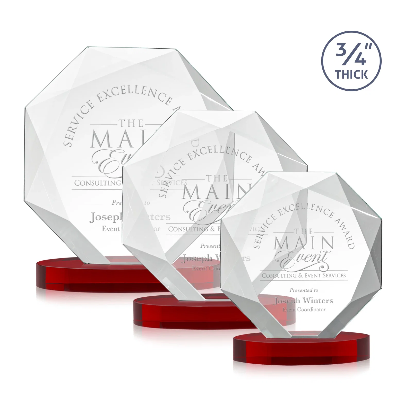 Promotional Starfire Crystal Octagon Award with Diamond Bevel Pattern for employee recognition