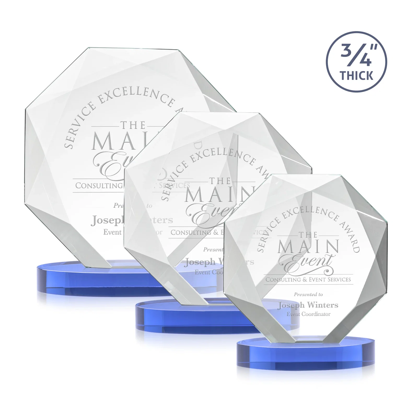 Promotional Starfire Crystal Octagon Award with Diamond Bevel Pattern for retirement presentations