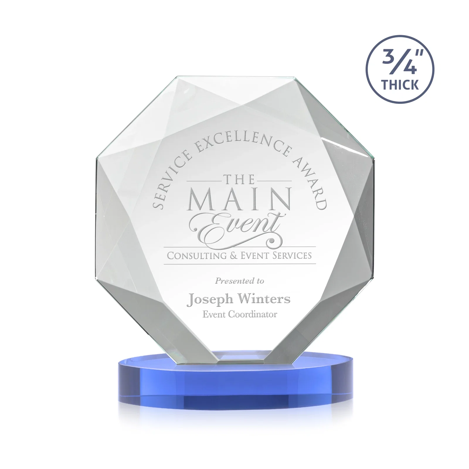 Promotional Starfire Crystal Octagon Award with Diamond Bevel Pattern for team milestone celebrations