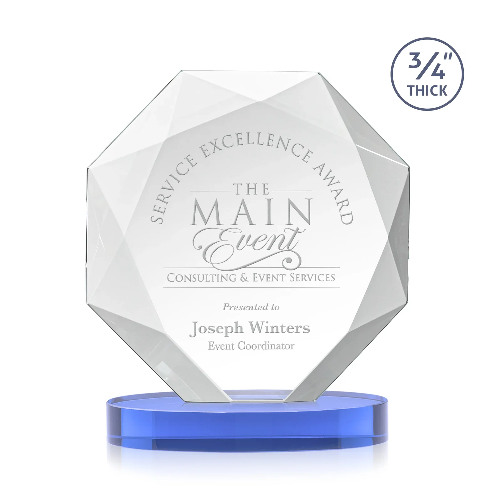 Promotional Starfire Crystal Octagon Award with Diamond Bevel Pattern for donor appreciation
