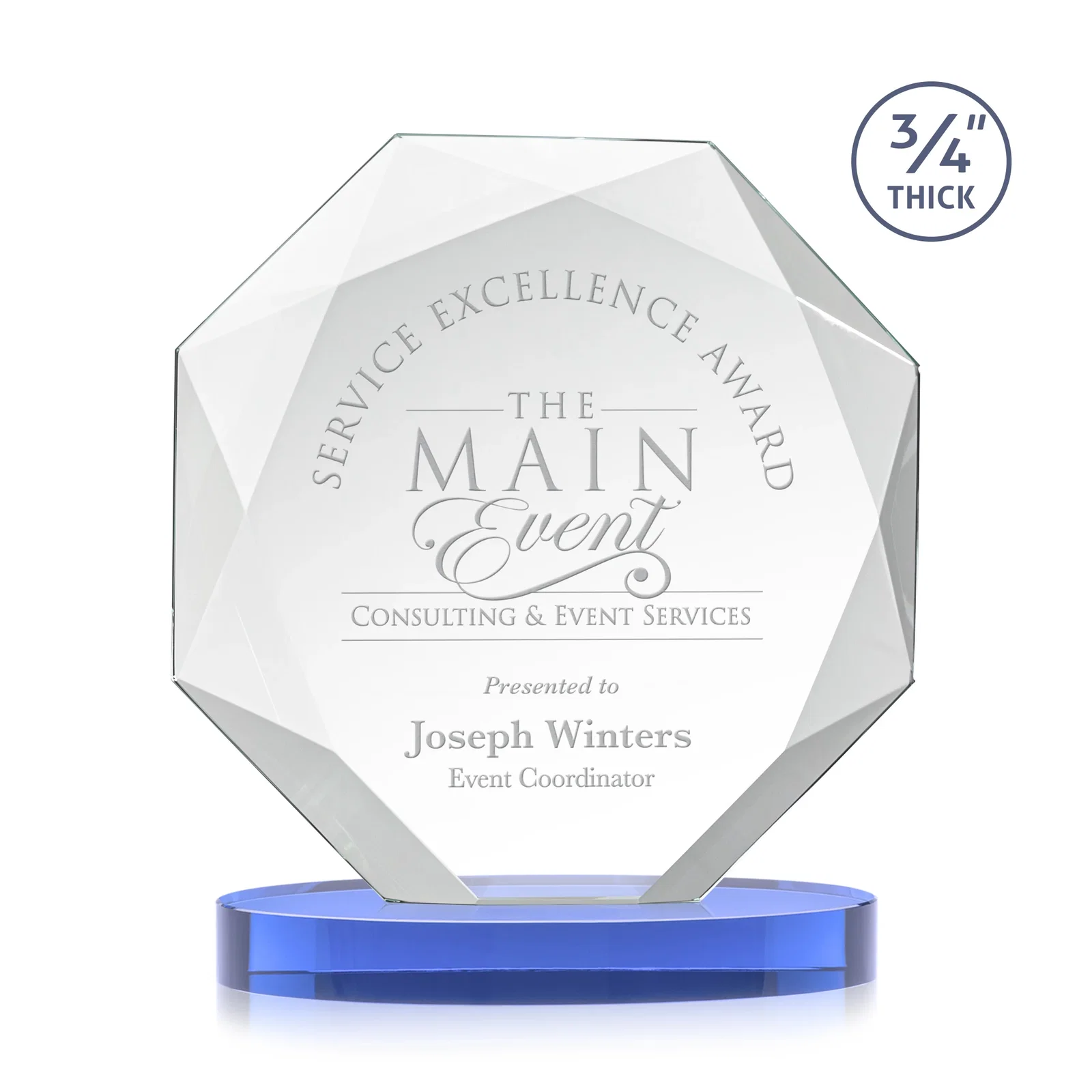 Promotional Starfire Crystal Octagon Award with Diamond Bevel Pattern for graduation ceremonies