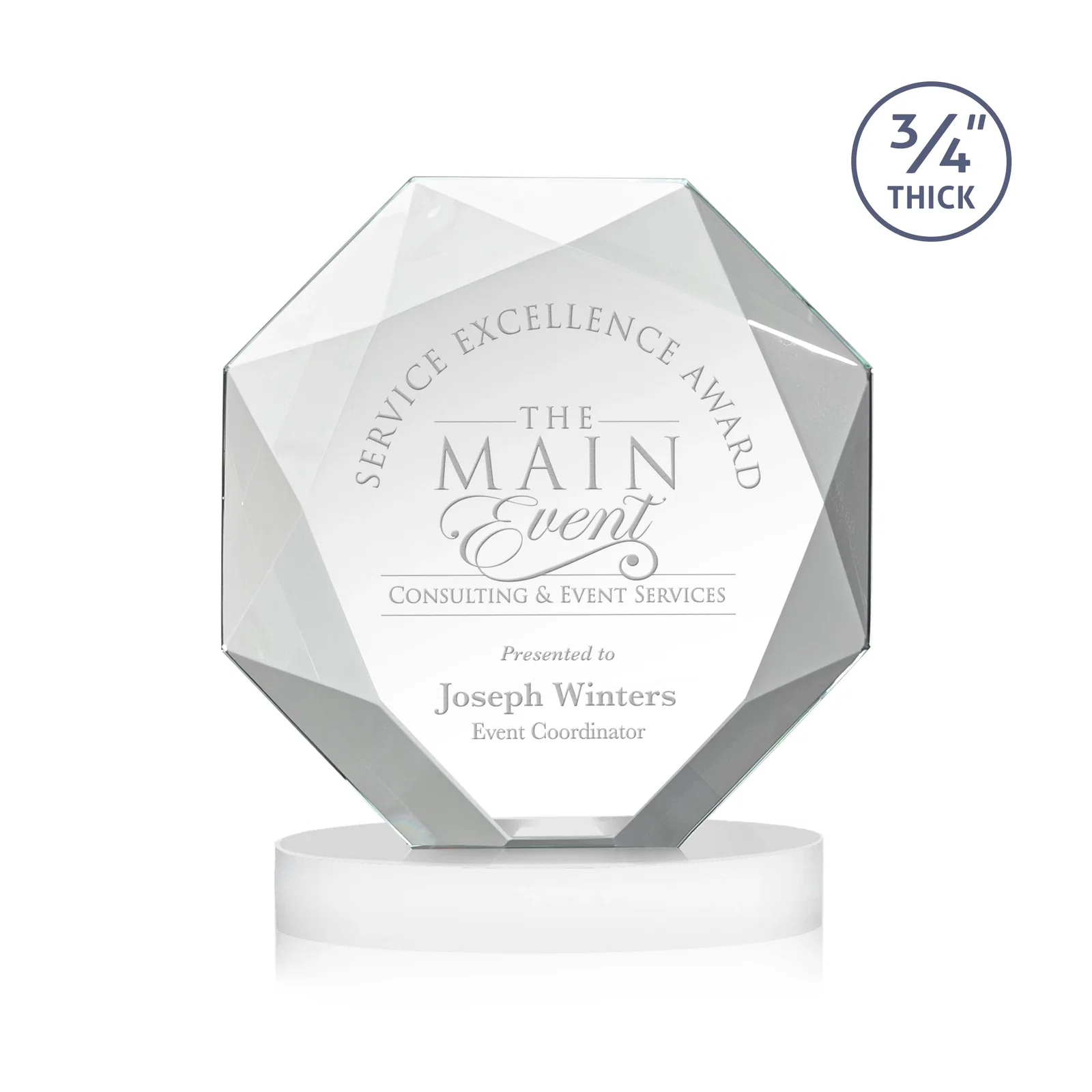 Promotional Starfire Crystal Octagon Award with Diamond Bevel Pattern for volunteer appreciation