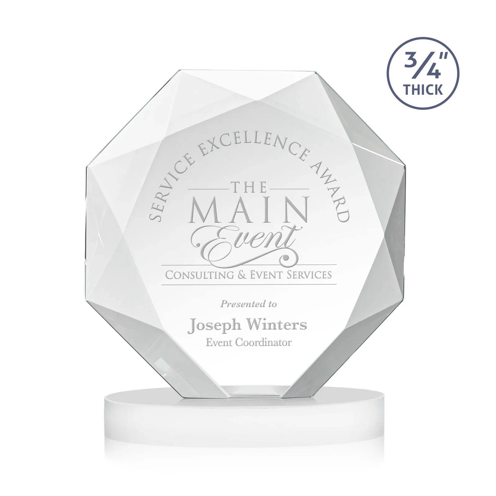 Promotional Starfire Crystal Octagon Award with Diamond Bevel Pattern for dealer and partner awards
