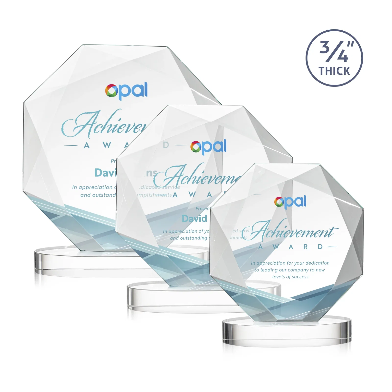Branded Starfire Crystal Octagon Award with Diamond Bevel Pattern for employee recognition