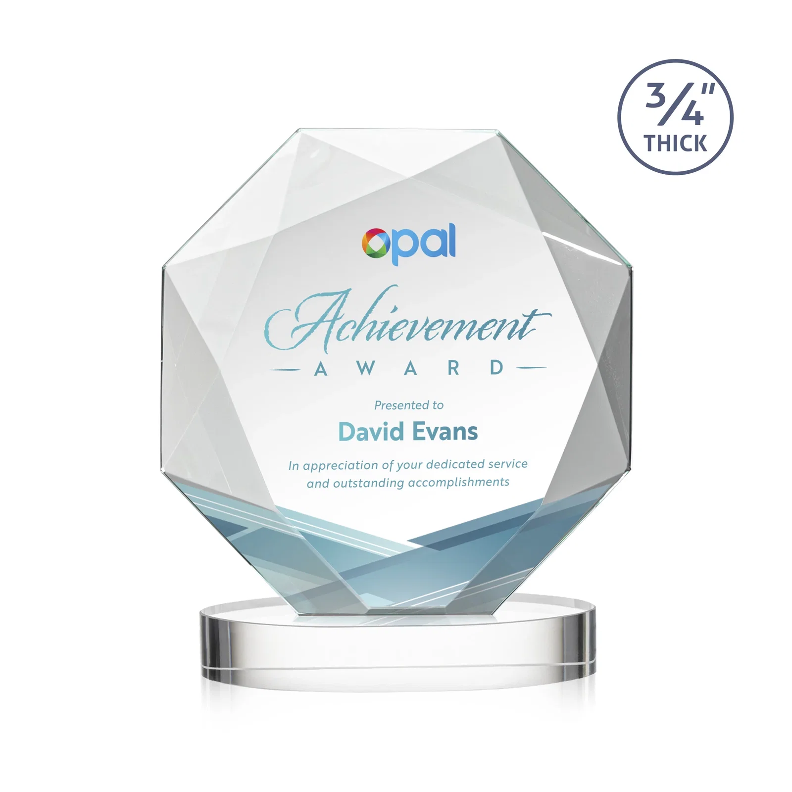 Branded Starfire Crystal Octagon Award with Diamond Bevel Pattern for corporate award ceremonies
