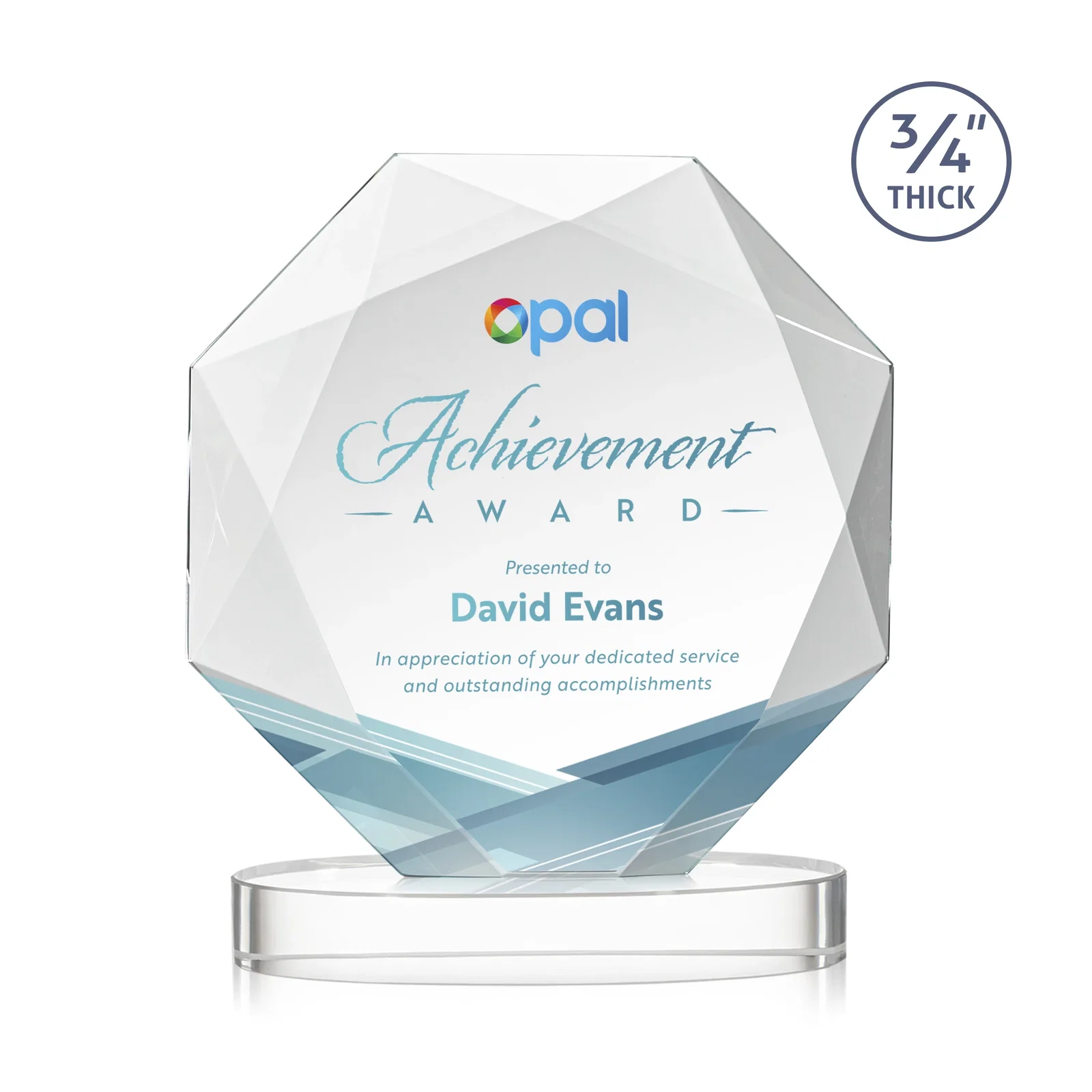 Branded Starfire Crystal Octagon Award with Diamond Bevel Pattern for service anniversary gifts