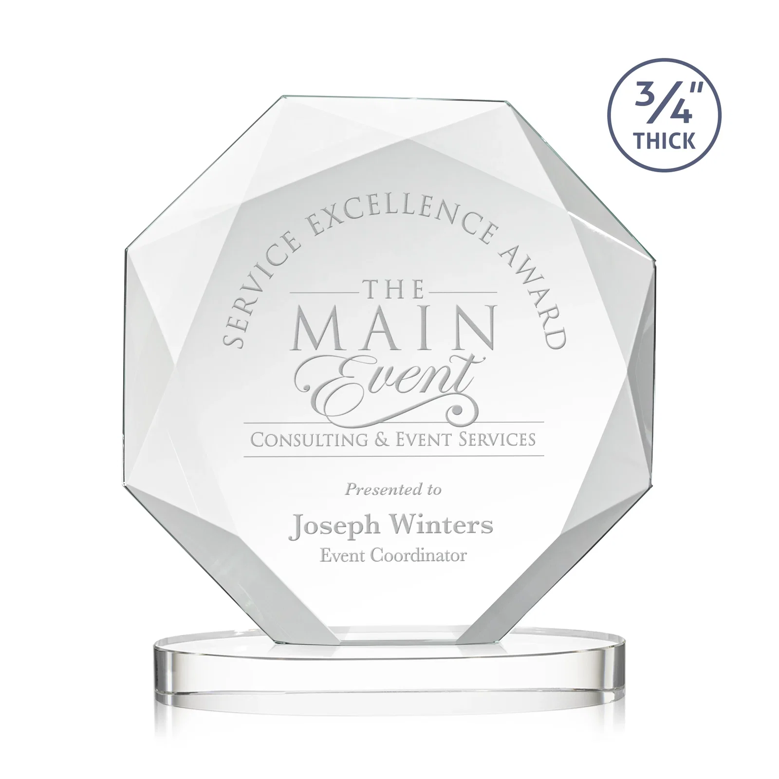 Custom Starfire Crystal Octagon Award with Diamond Bevel Pattern for sales achievement awards
