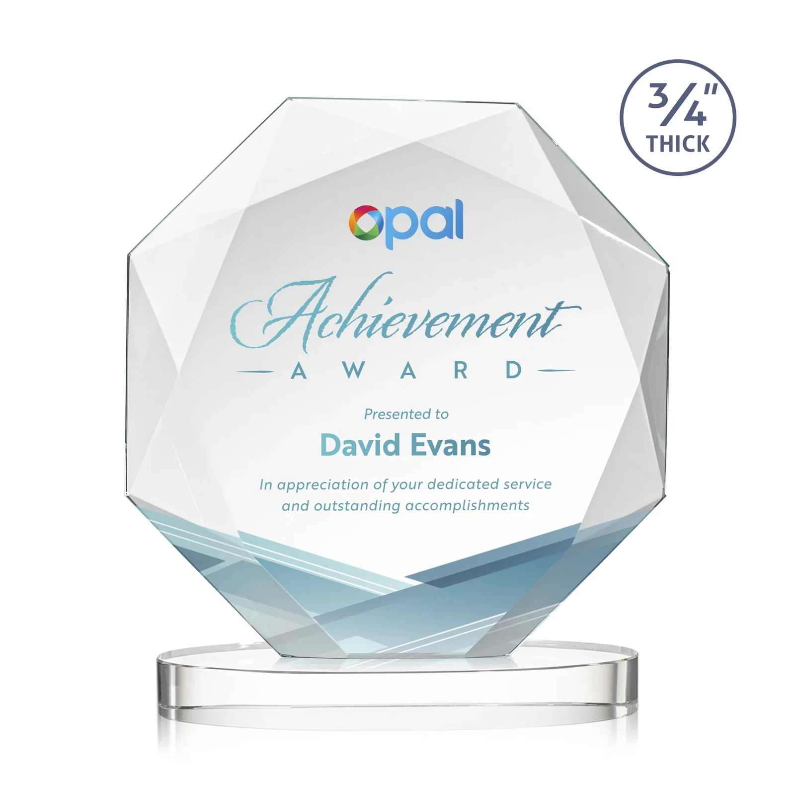Branded Starfire Crystal Octagon Award with Diamond Bevel Pattern for sales achievement awards