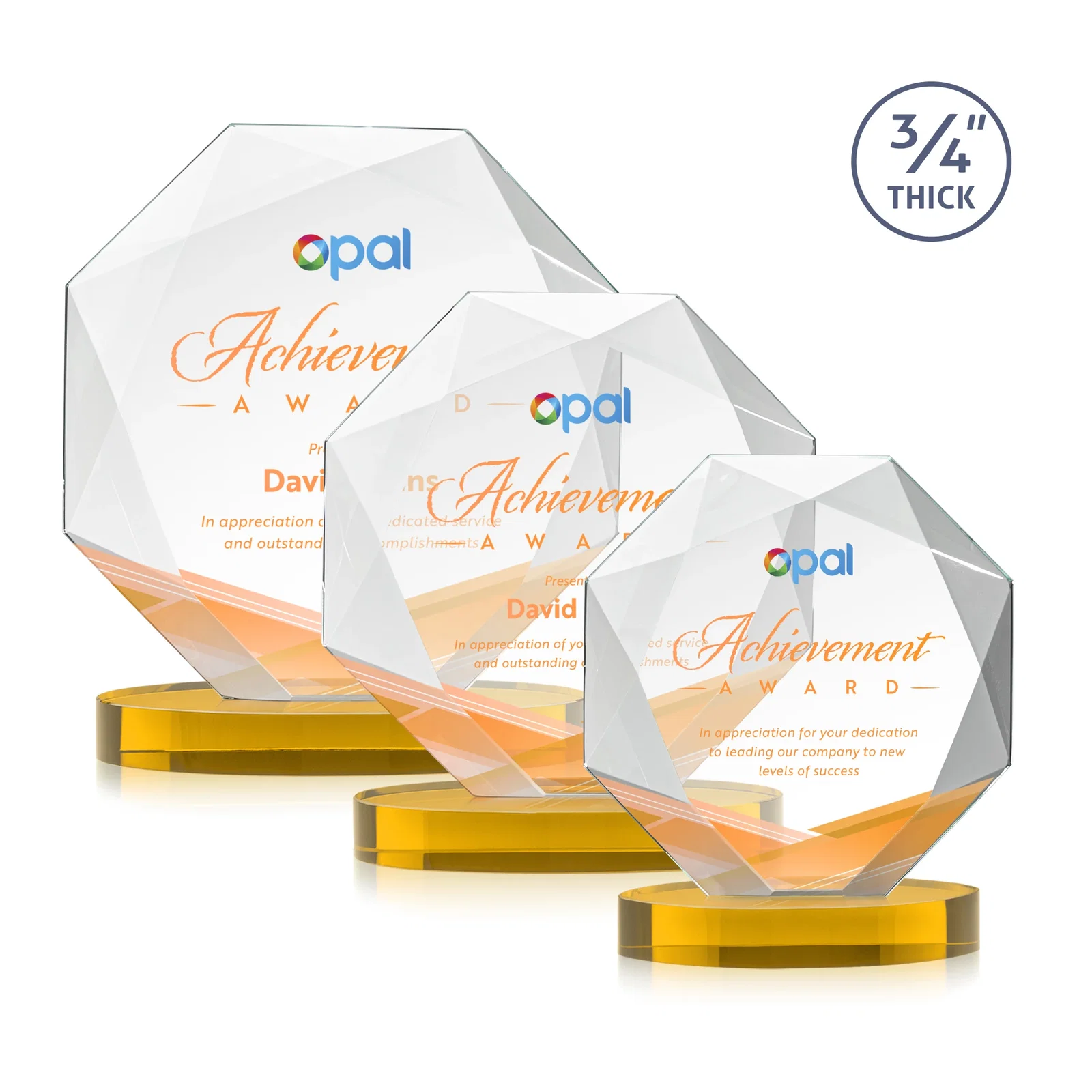 Branded Starfire Crystal Octagon Award with Diamond Bevel Pattern for retirement presentations
