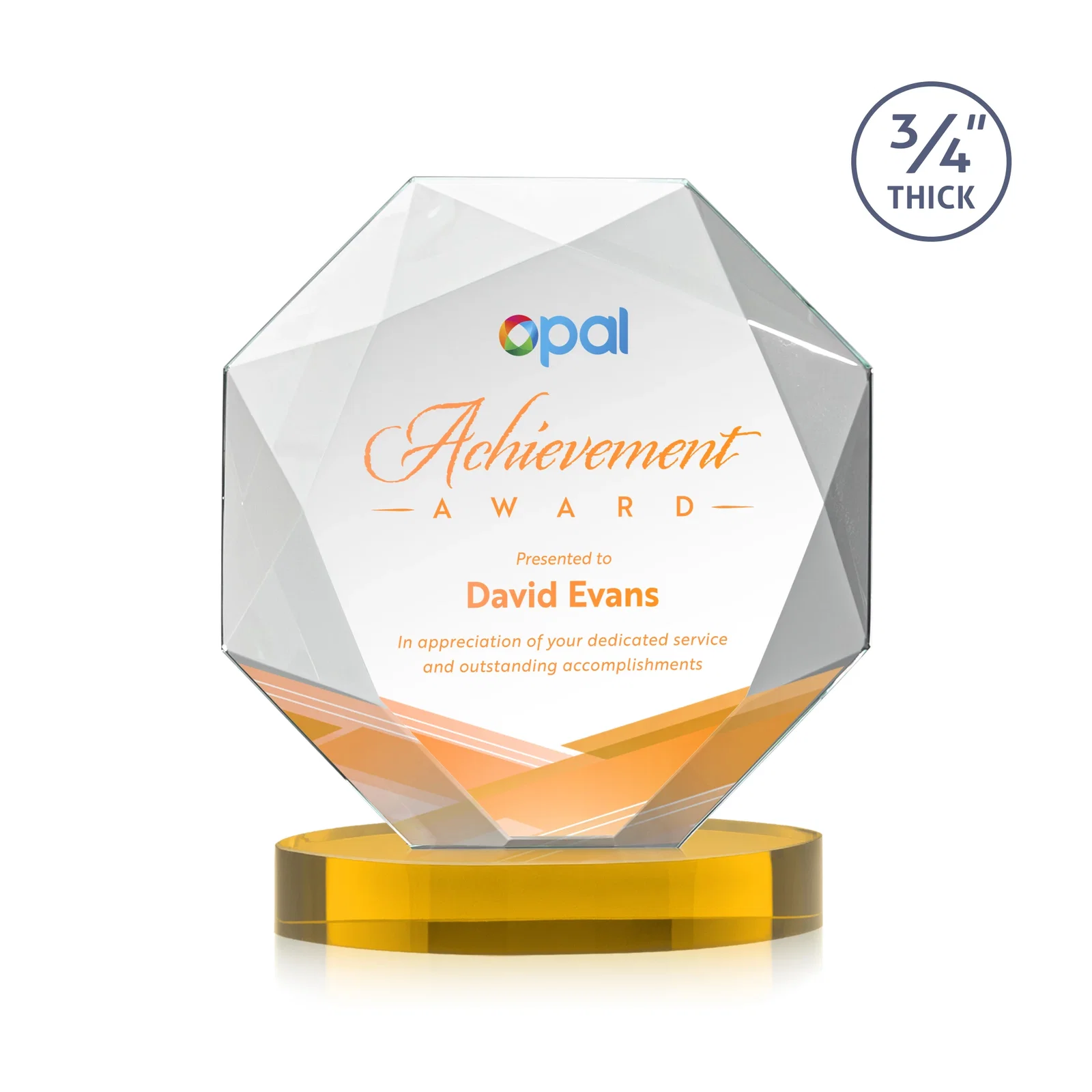 Branded Starfire Crystal Octagon Award with Diamond Bevel Pattern for team milestone celebrations