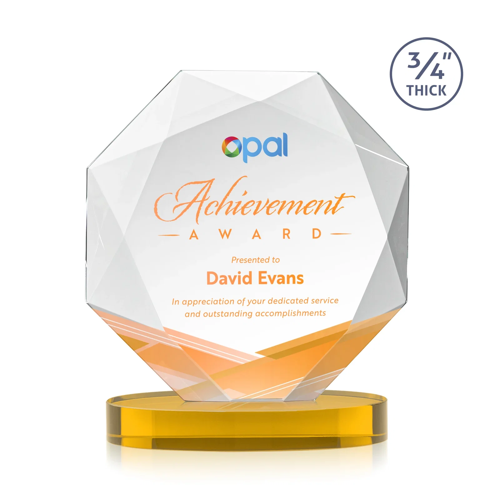 Branded Starfire Crystal Octagon Award with Diamond Bevel Pattern for donor appreciation