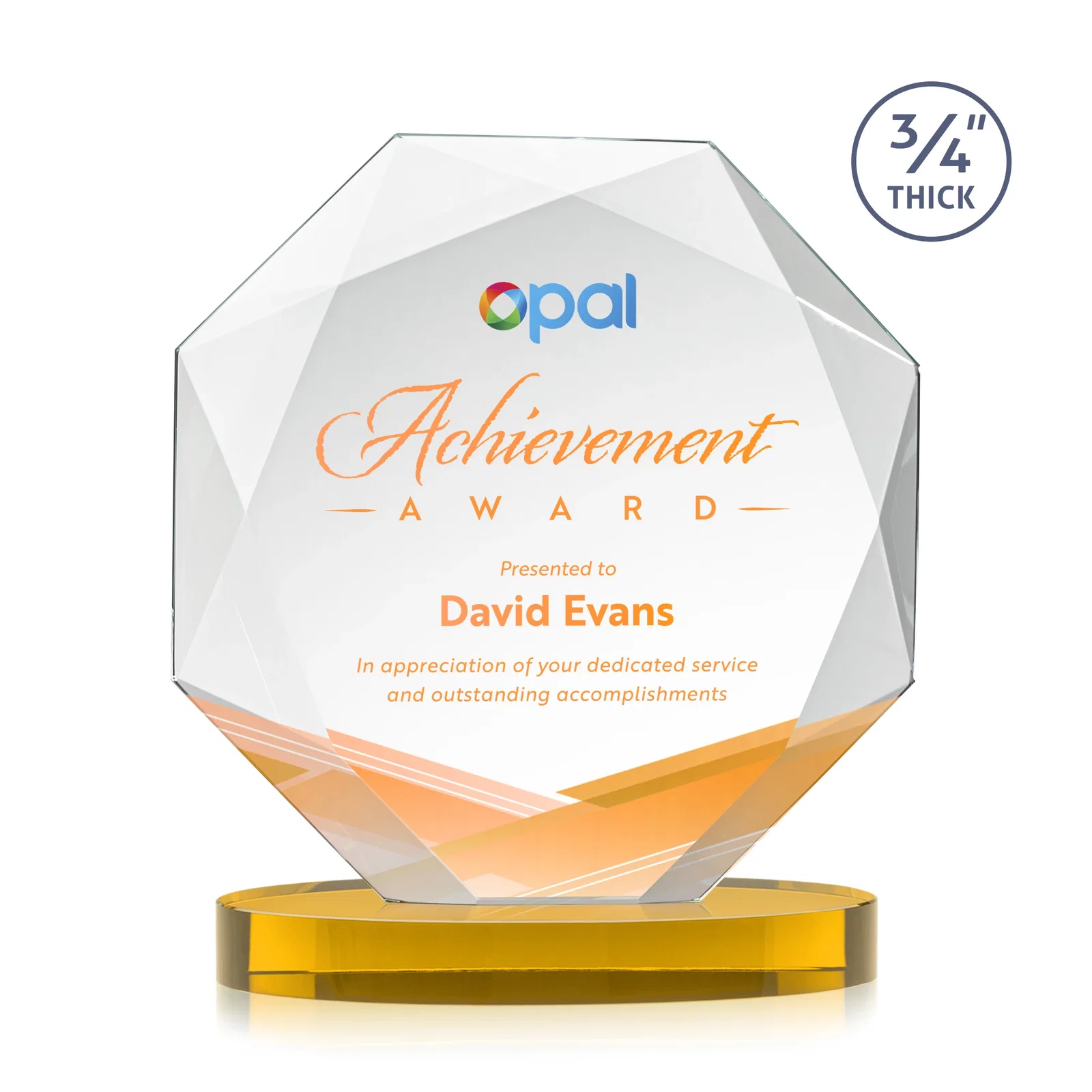 Branded Starfire Crystal Octagon Award with Diamond Bevel Pattern for graduation ceremonies
