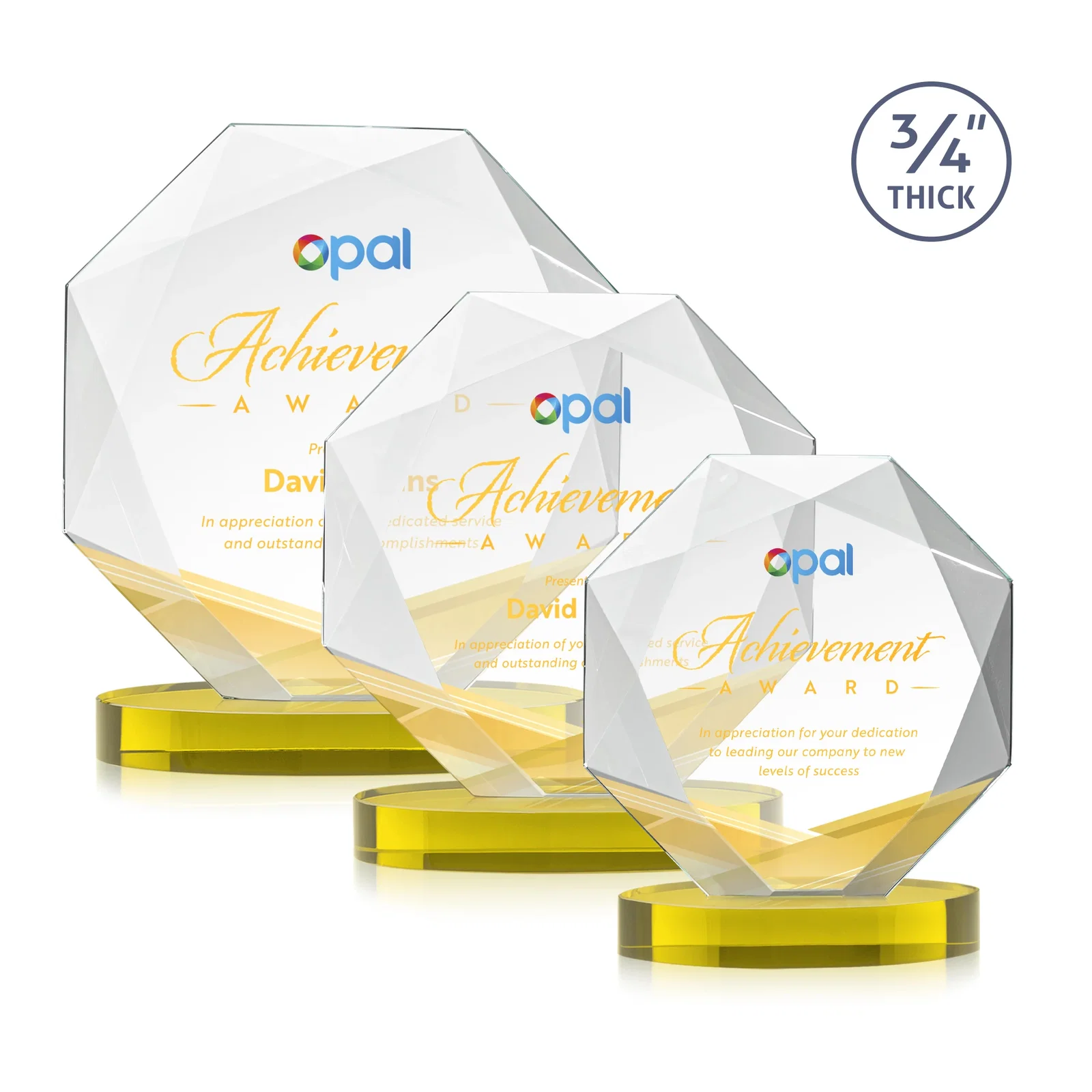 Branded Starfire Crystal Octagon Award with Diamond Bevel Pattern for safety achievement programs