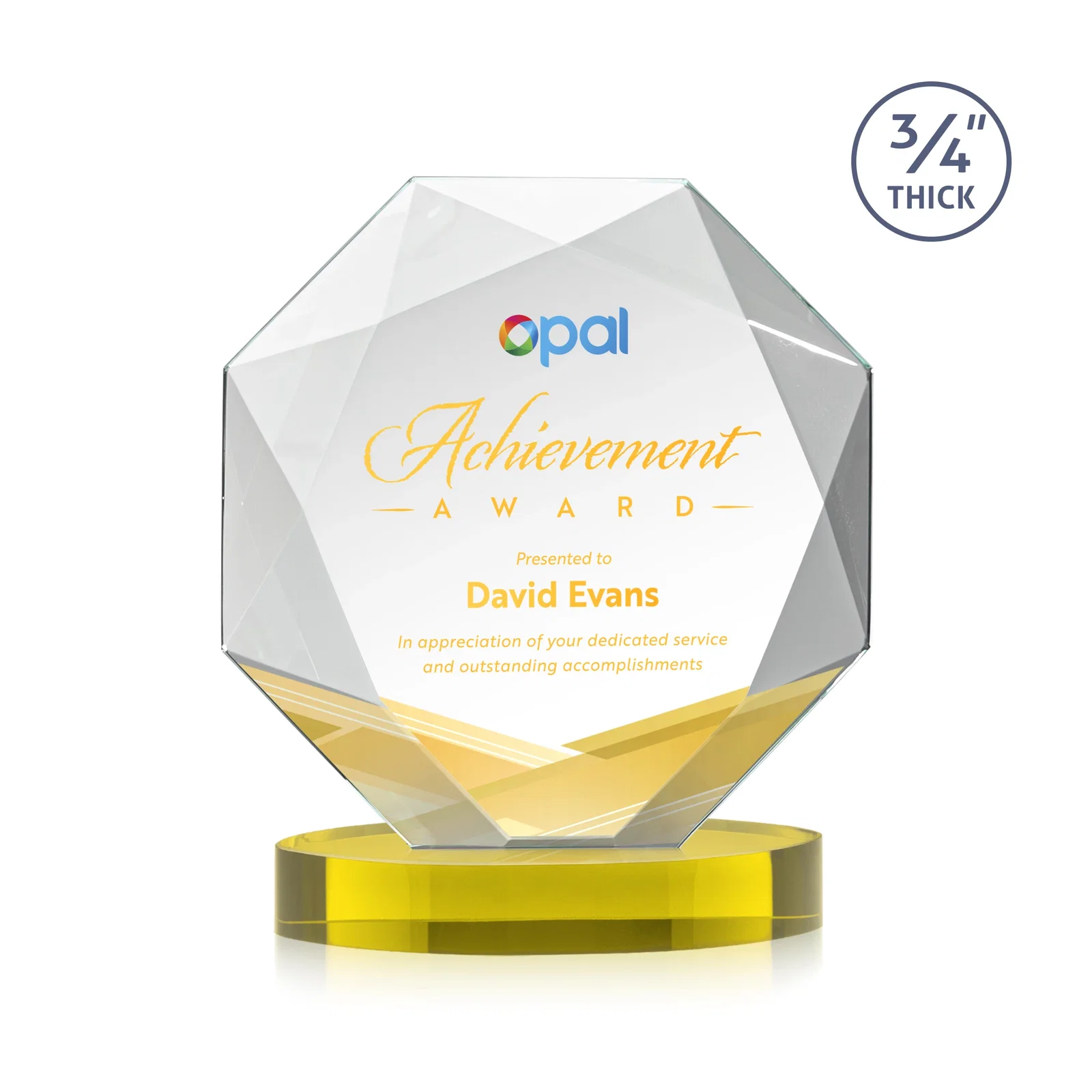 Branded Starfire Crystal Octagon Award with Diamond Bevel Pattern for volunteer appreciation