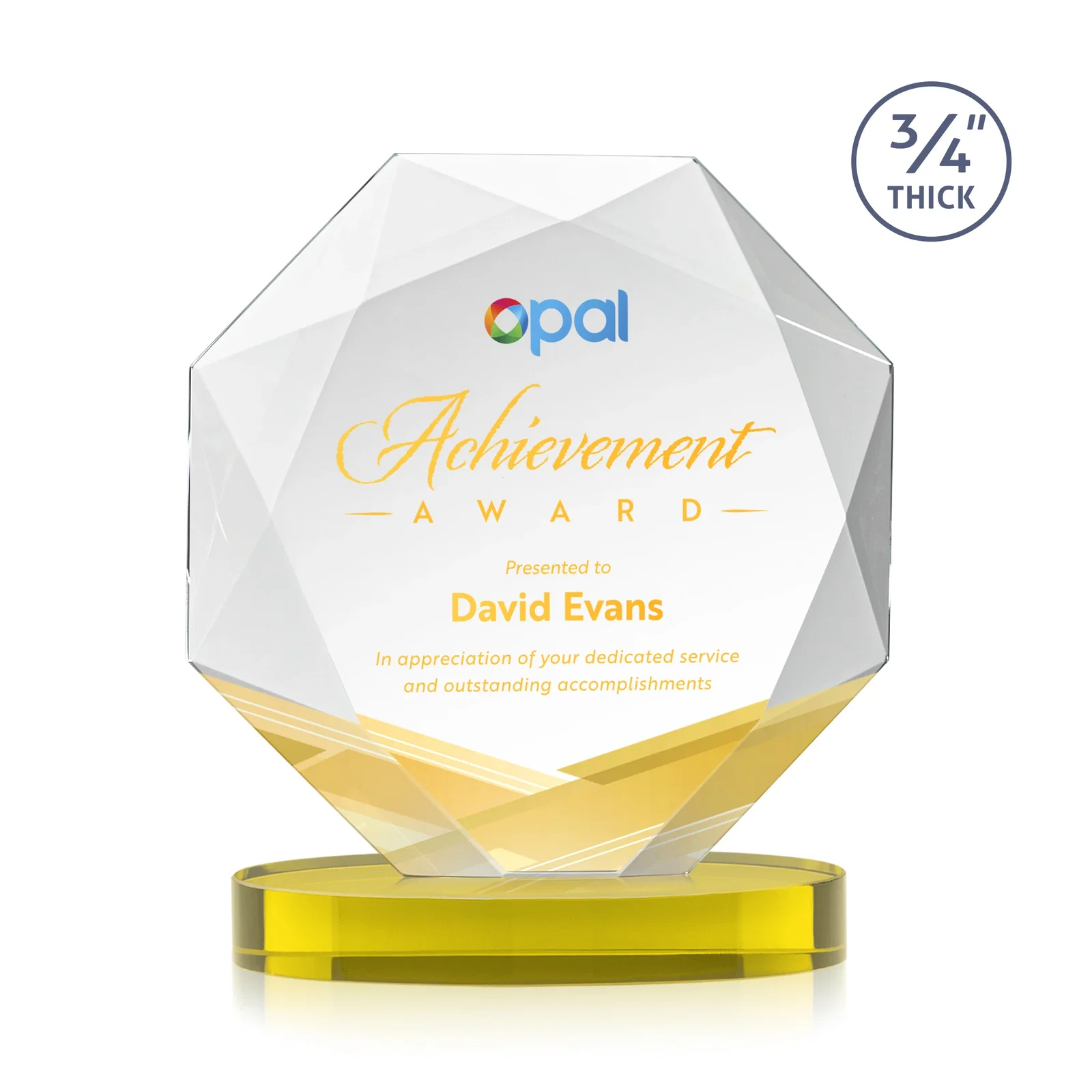 Branded Starfire Crystal Octagon Award with Diamond Bevel Pattern for dealer and partner awards