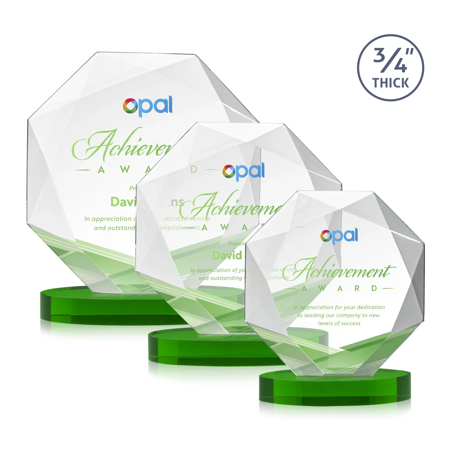 Custom printed Starfire Crystal Octagon Award with Diamond Bevel Pattern for employee recognition