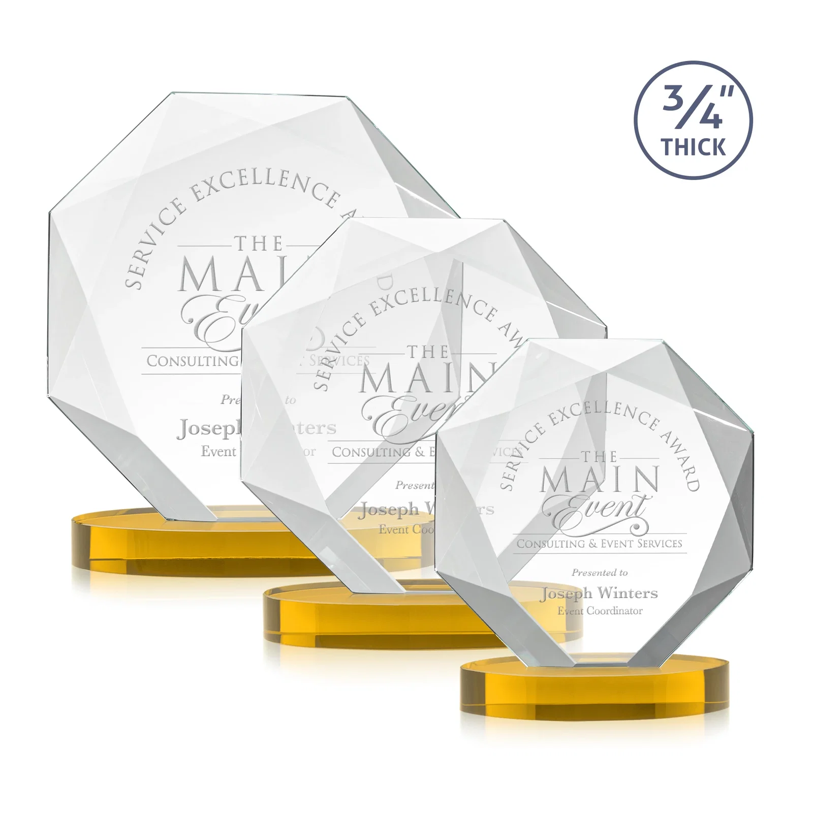 Custom Starfire Crystal Octagon Award with Diamond Bevel Pattern for retirement presentations